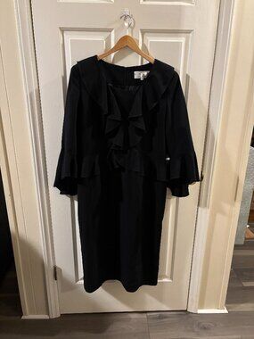 Lily & Taylor Women's Black Ruffled Sheath Church Dress with Bell Sleeves ~ 18